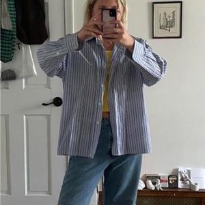 No. 6 Blue and White Striped Button Down Shirt